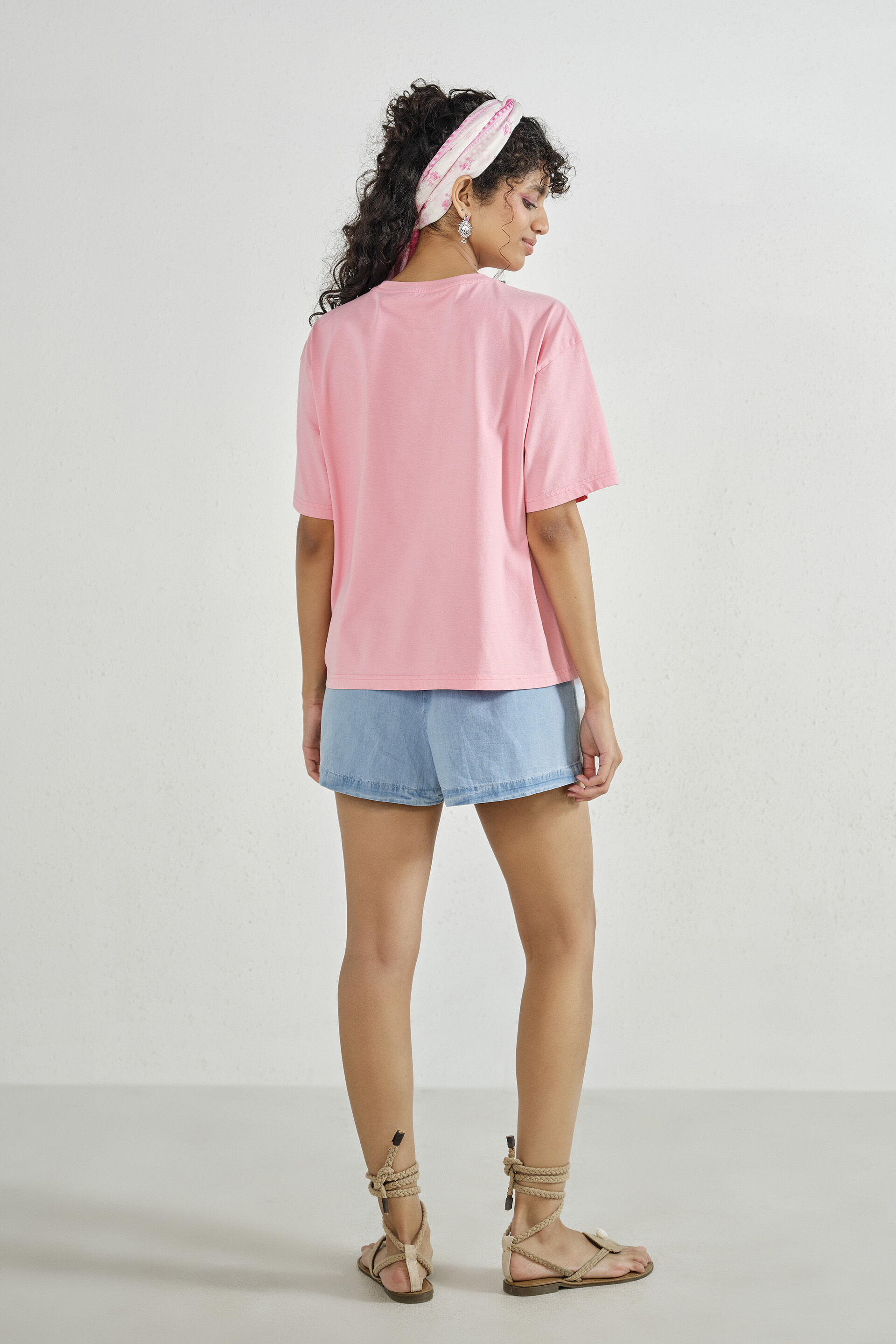 Pink Embroidered Cotton T-shirt, Pink, image 5